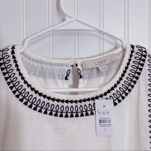 Loft Embroidered Flutter Sleeve Dress In Ivory NWT - Picture 6 of 11